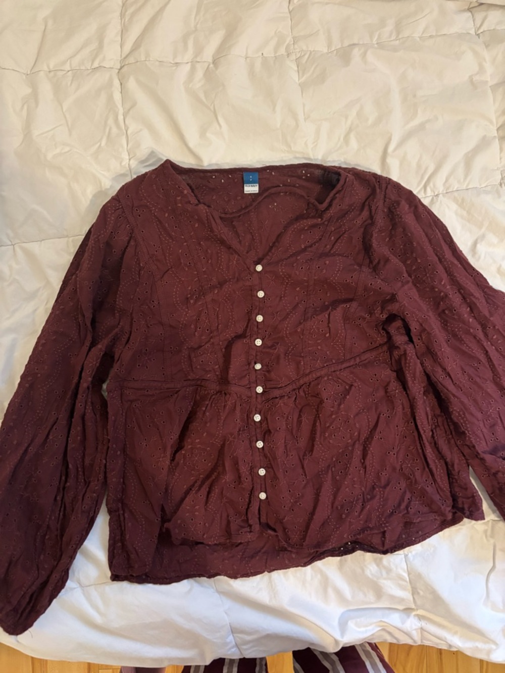 Old Navy Burgundy Eyelet Button-Front Blouse